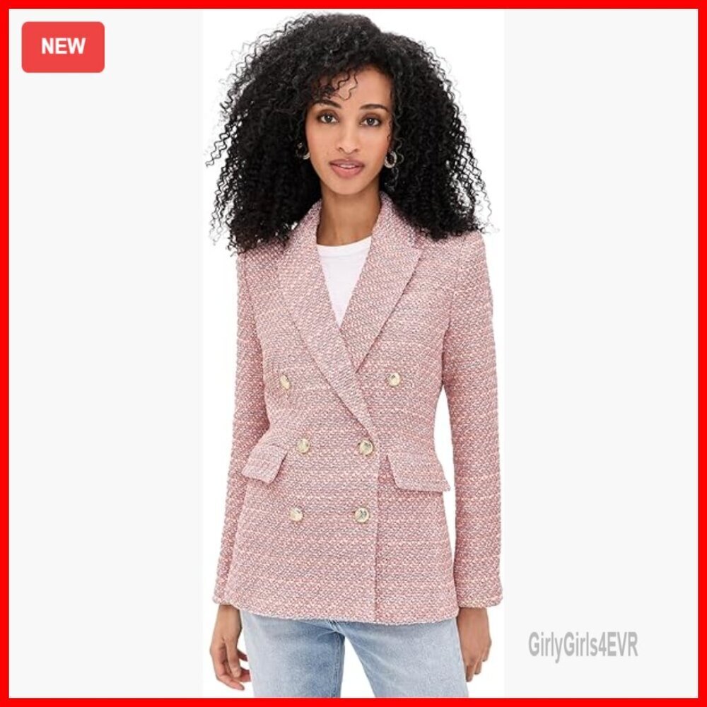 Tweed Blazer with Shoulder Pads, Metallic Threading, Back Vent